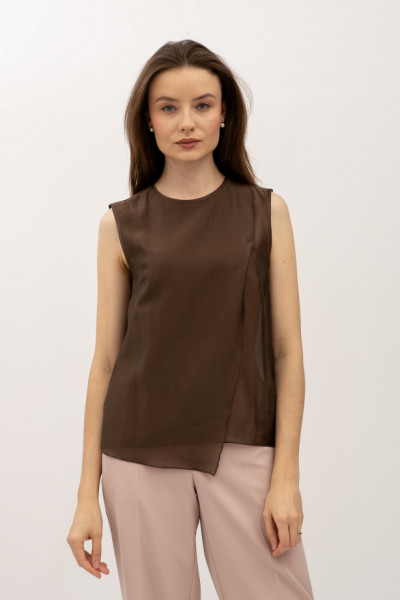 Літня блуза прямого крою без рукавів коричневого кольору Гріджи 11