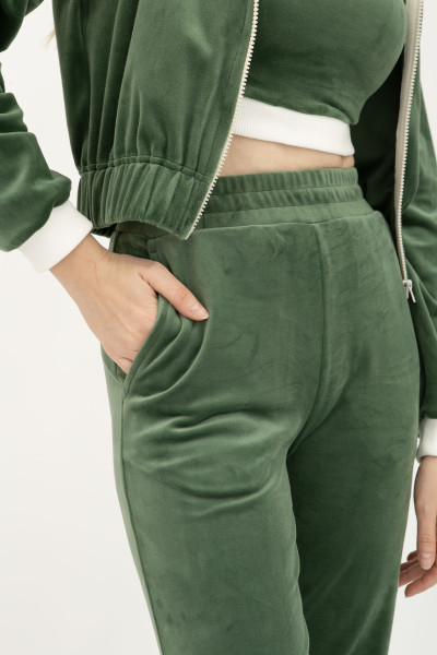 Костюм-трійка із велюру зеленого  кольору Лєція 001