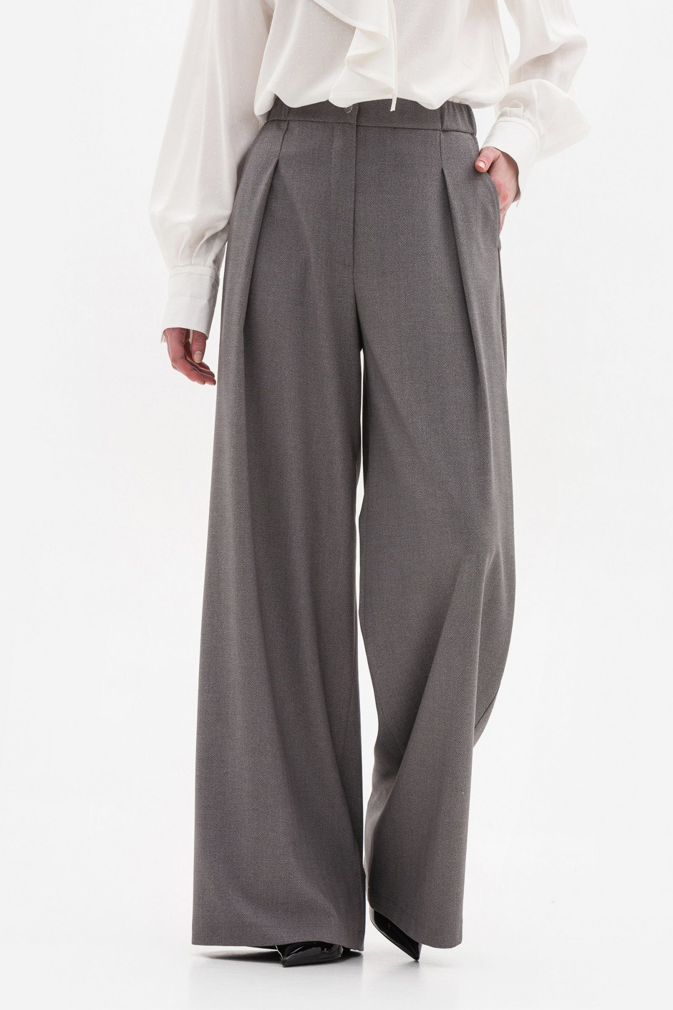 Брюки-палаццо з костюмної тканини сірого  кольору Нейра