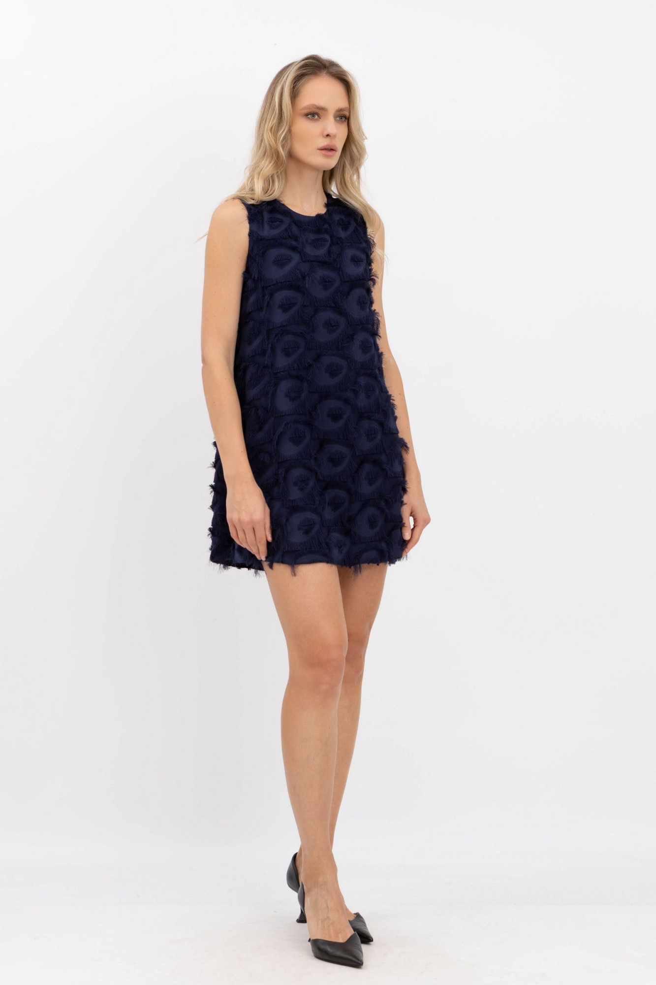 Шифонова міні сукня синього кольору Пані