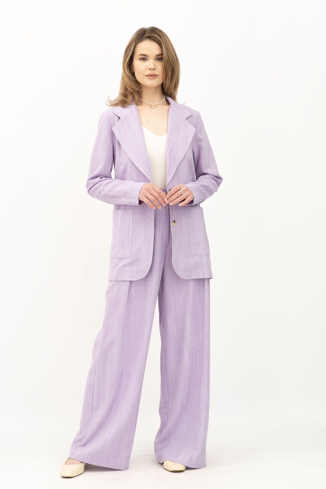 Лляні брюки палаццо бузкові Меларі 16