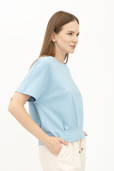 Блакитна трикотажна блуза вільного силуету Фіанет 02 Блакитна трикотажна блуза вільного силуету Фіанет 02