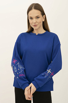 Синій трикотажний світшот з вишивкою на рукавах Лелека 26