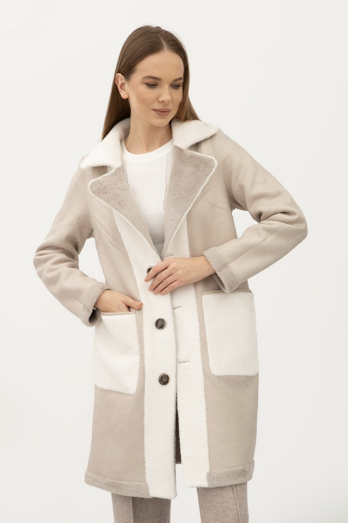 Двостороннє пальто однобортне сірого  кольору 24107302