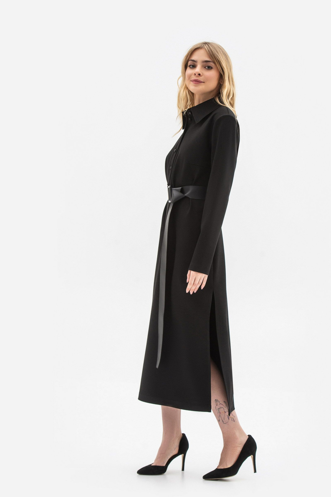 Сукня прямого силуету довжини міді чорного кольору Реліна