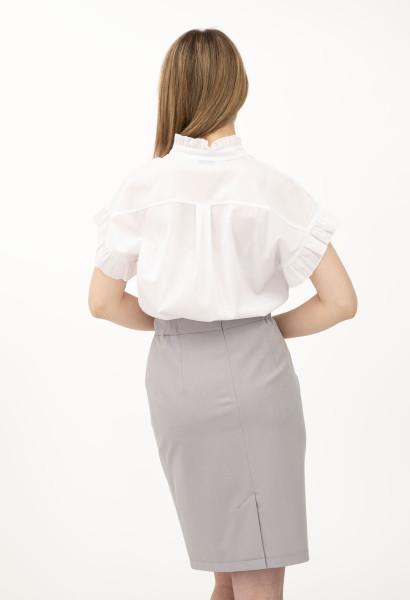 Біла сантинова жіноча блуза з тонкої попліни з рюшами Флорет