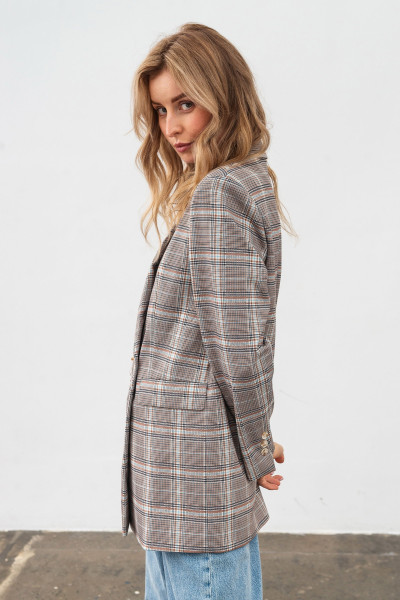 Жакет двобортний подовжений в клітинку сірий Лім 01