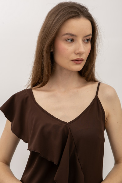 Шифонова сукня напівприталеного силуету довжини міді коричневого кольору Мірелі