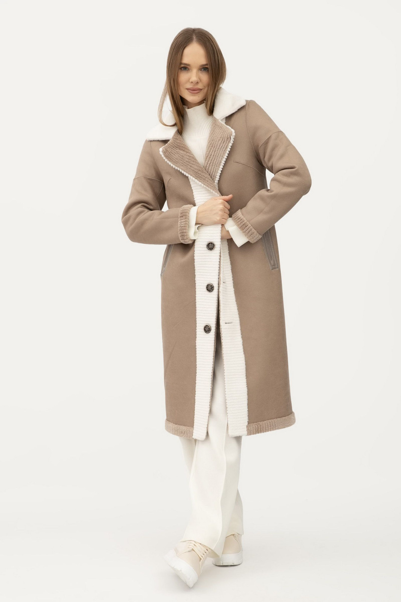 Двостороннє пальто однобортне кольору капучино 24107301