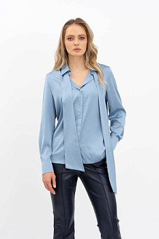 Класична блуза з коміром та довгим рукавом блакитного кольору Телета 08