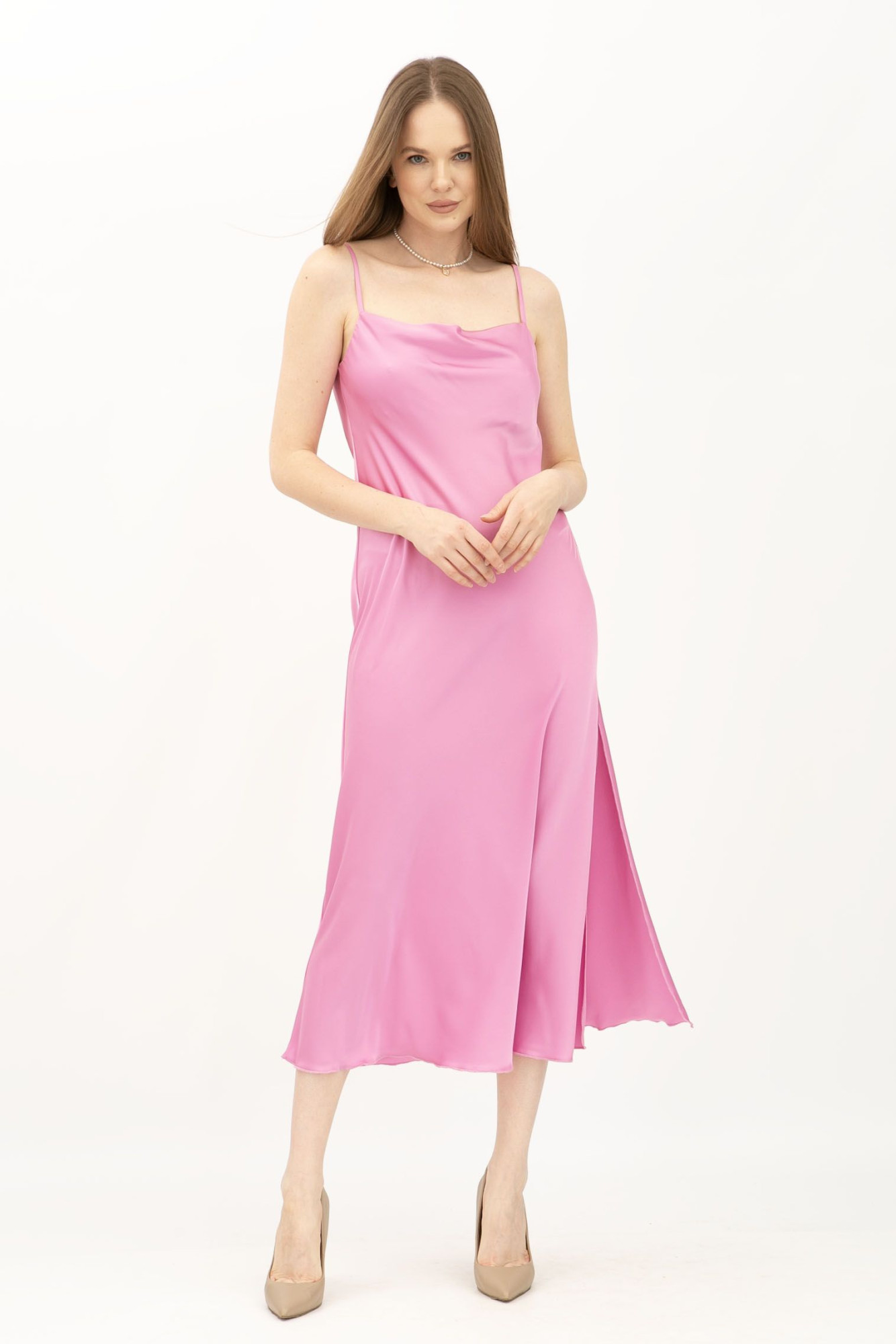 Сукня комбінація рожевого кольору з шовку Граян 3003