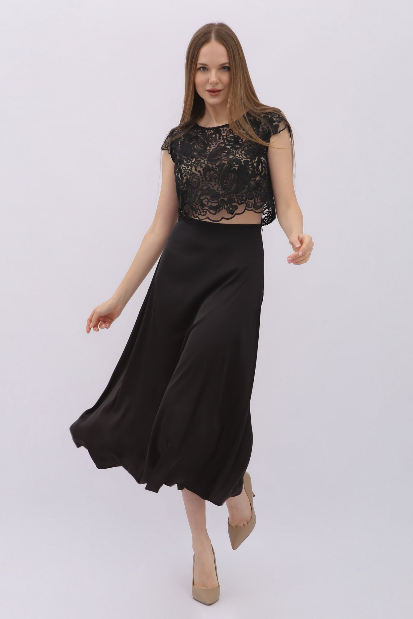 Спідниця у білизняному стилі довжини міді Калета 02