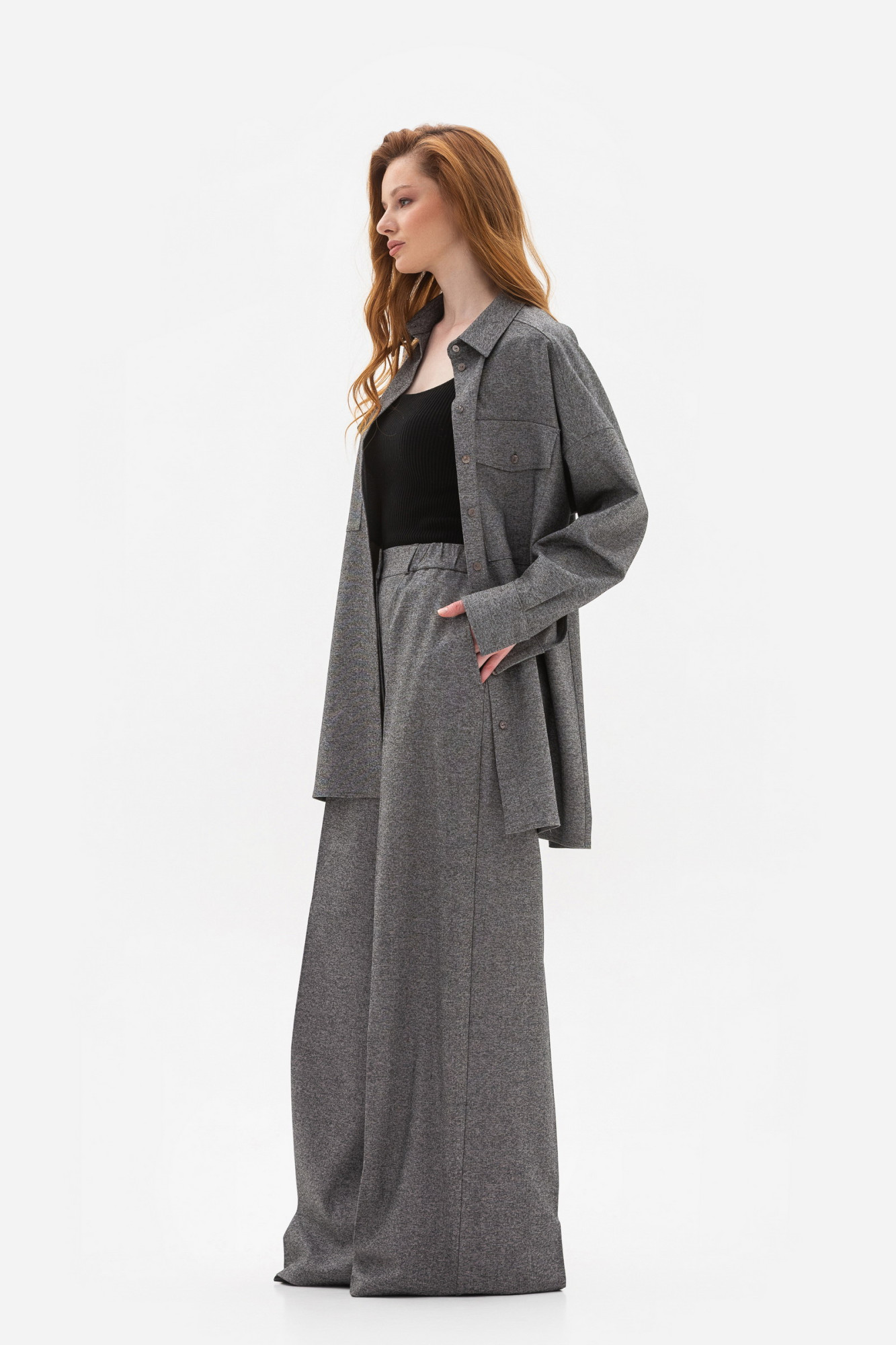 Брюки палаццо сірі з костюмної тканини Галея 01