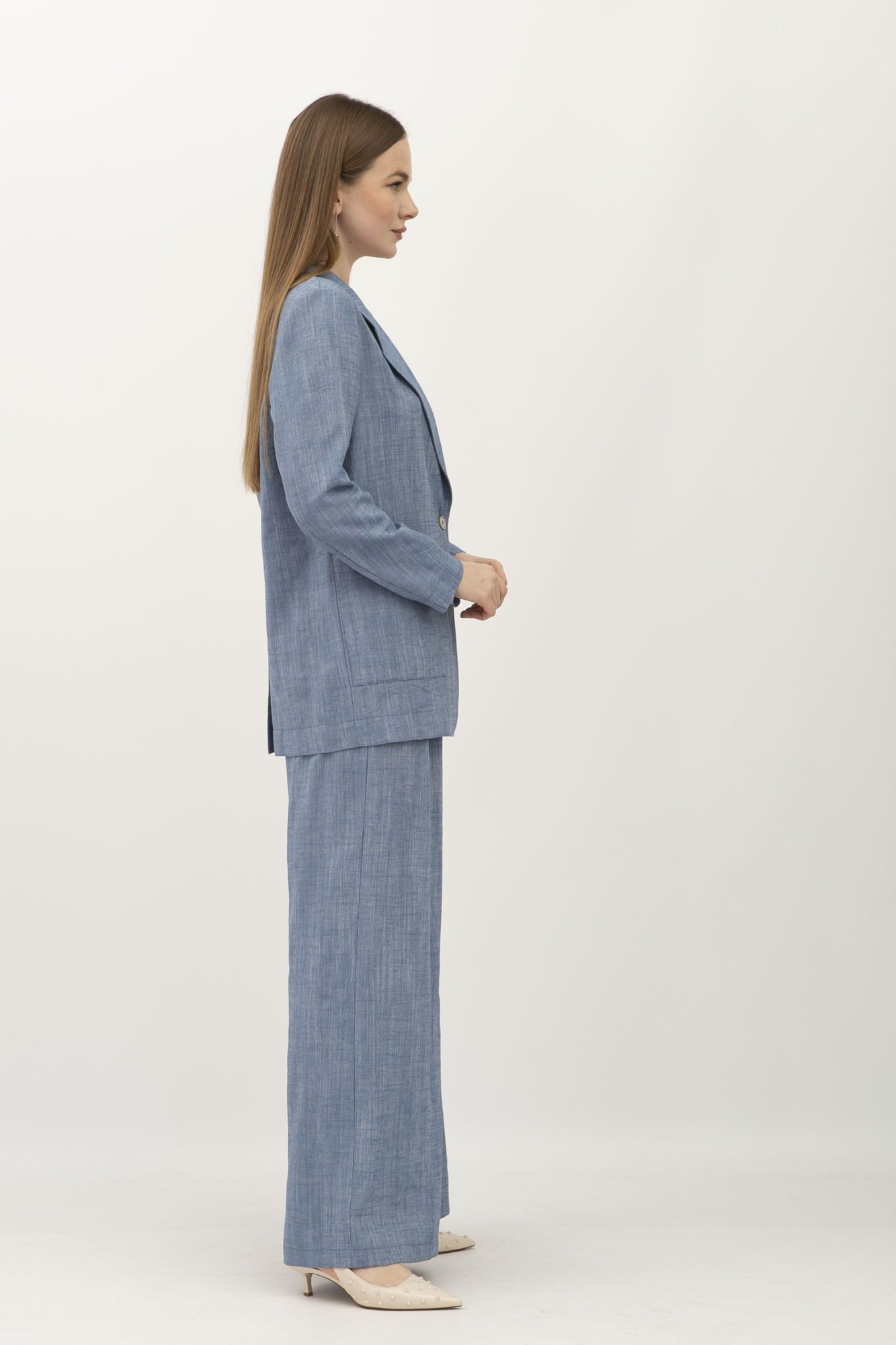 Лляний однобортний жакет синій Меларі 1