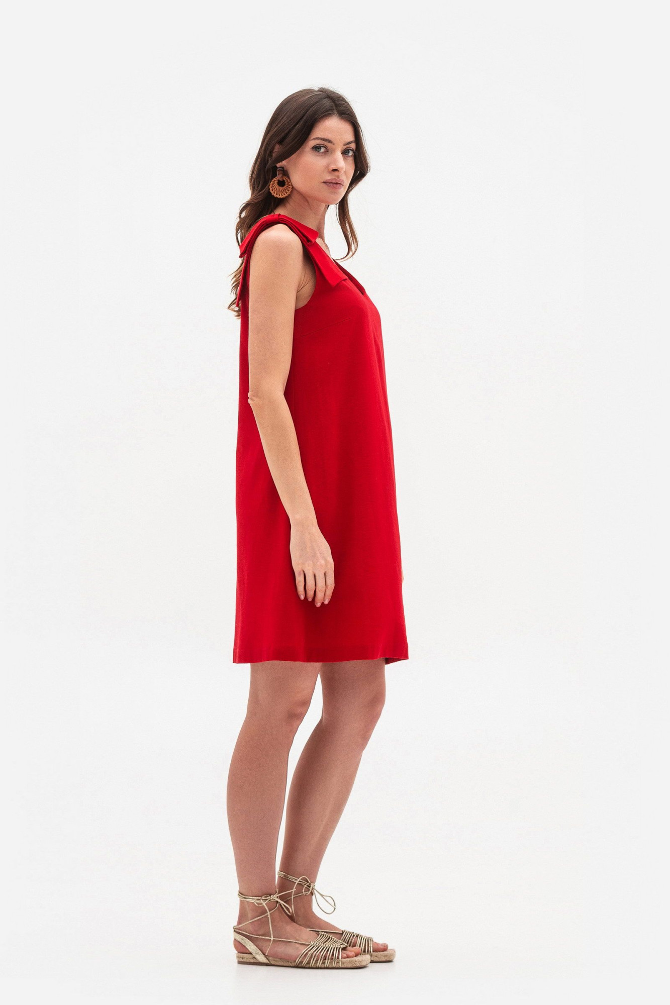 Червоний лляний міні сарафан Пулін 13