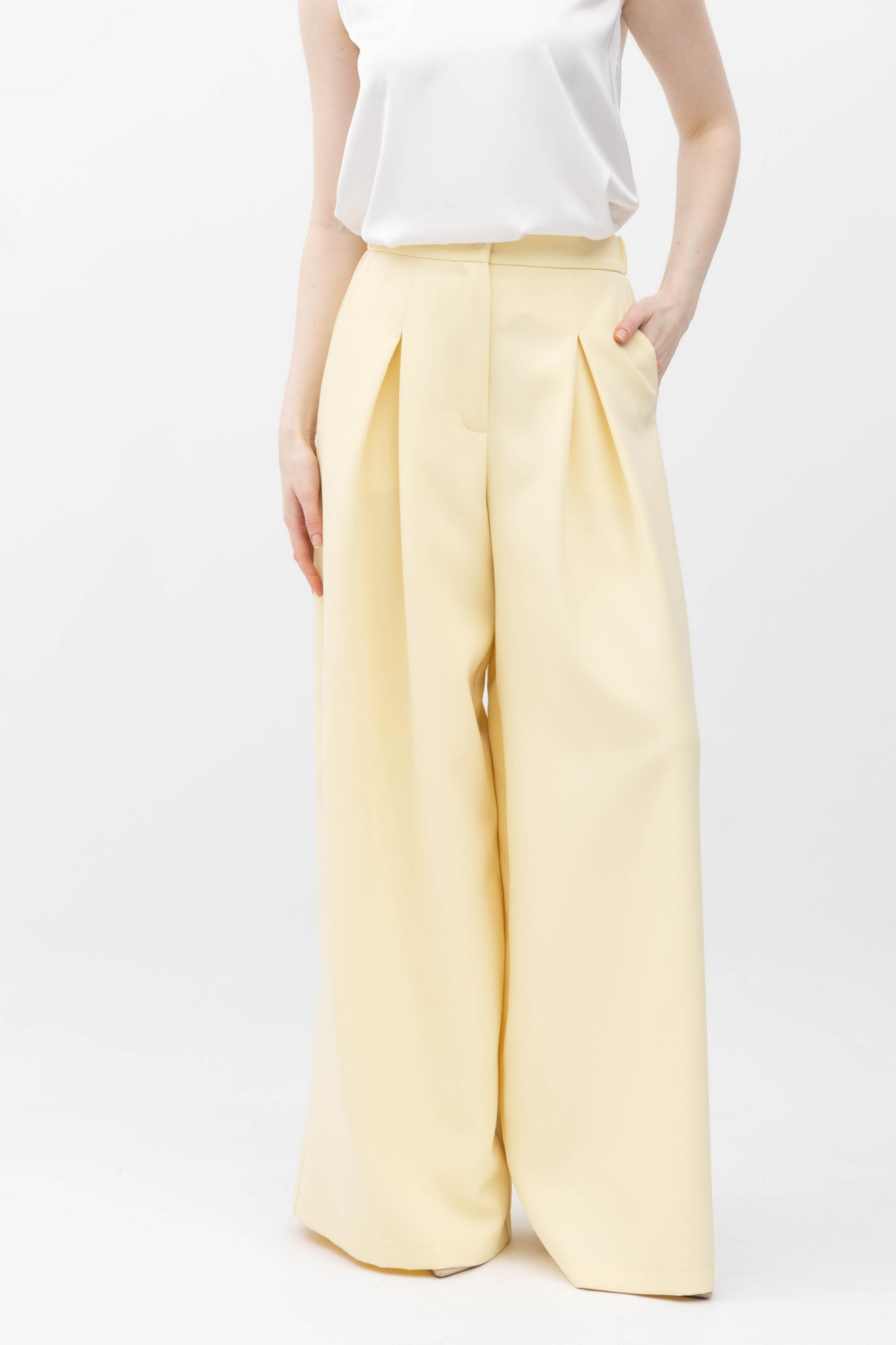 Широкі брюки з костюмної тканини жовтого  кольору Ліама 02