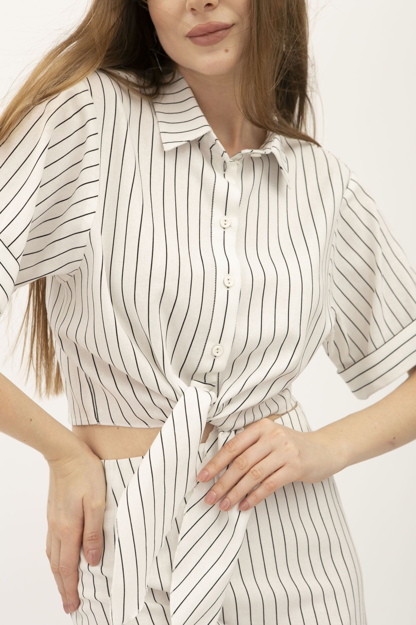 Костюм з льону блуза та спідниця у вертикальну смужку Онекс 1