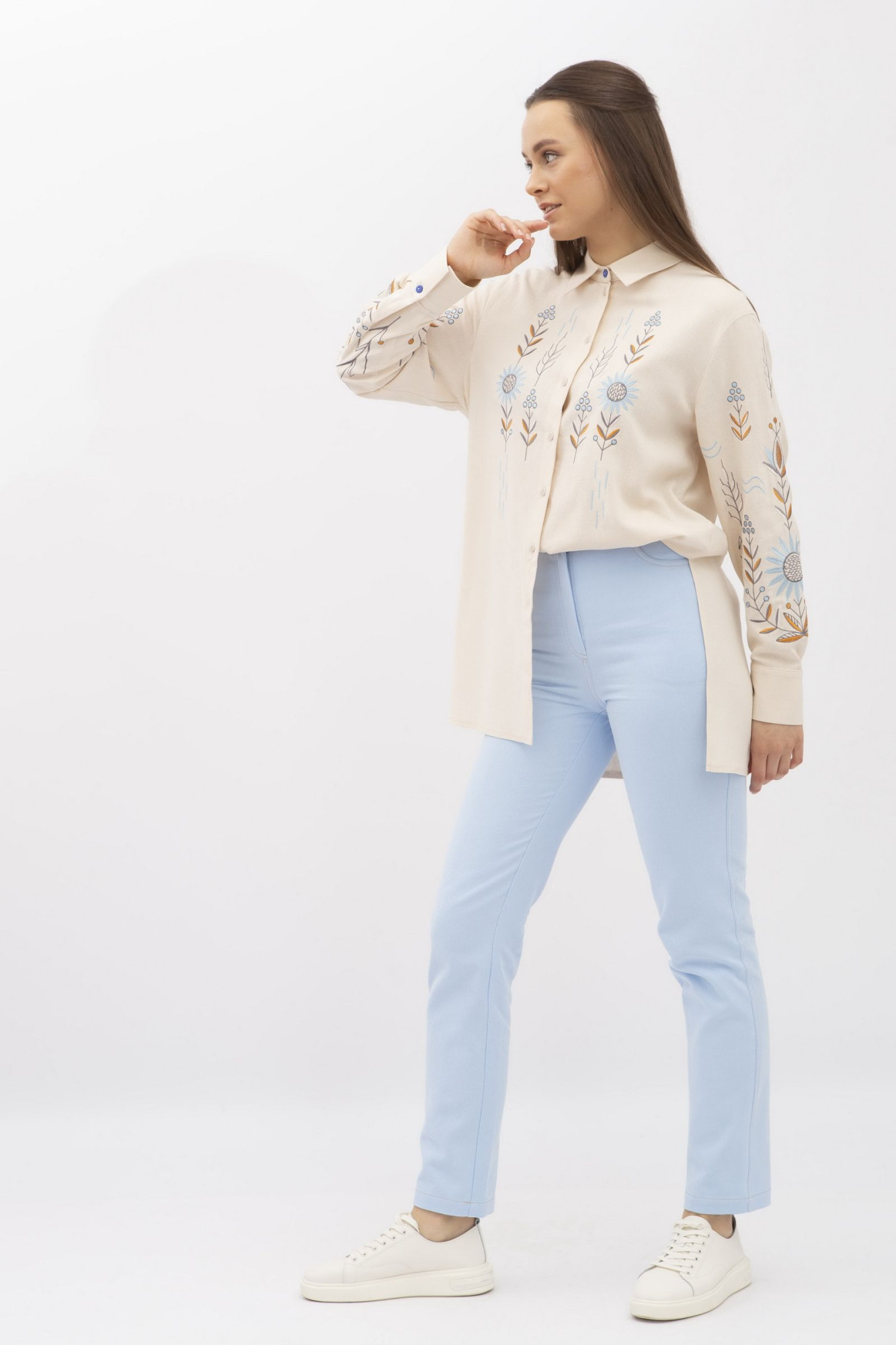 Брюки в стилі денім з котону блакитного кольору Сторі 02