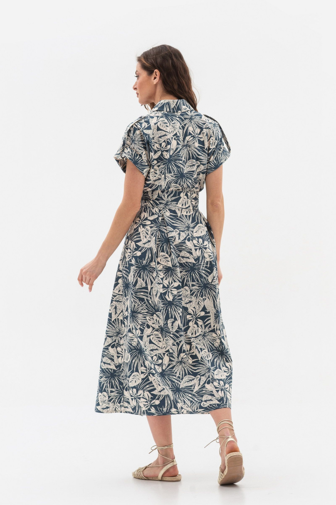 Лляна сукня довжини міді синього кольору Ексанта 01