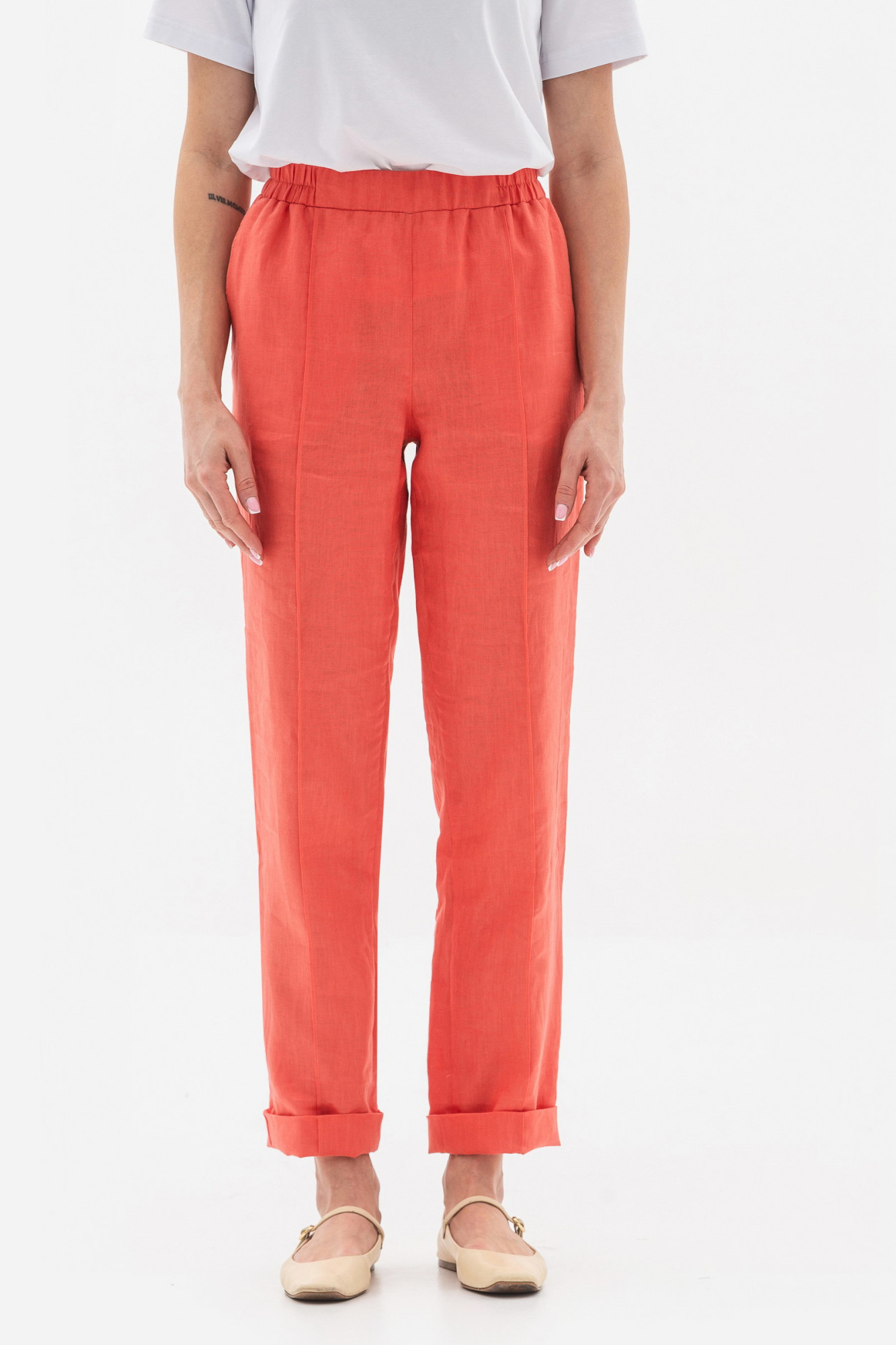 Лляні брюки теракотового кольору Топал 03