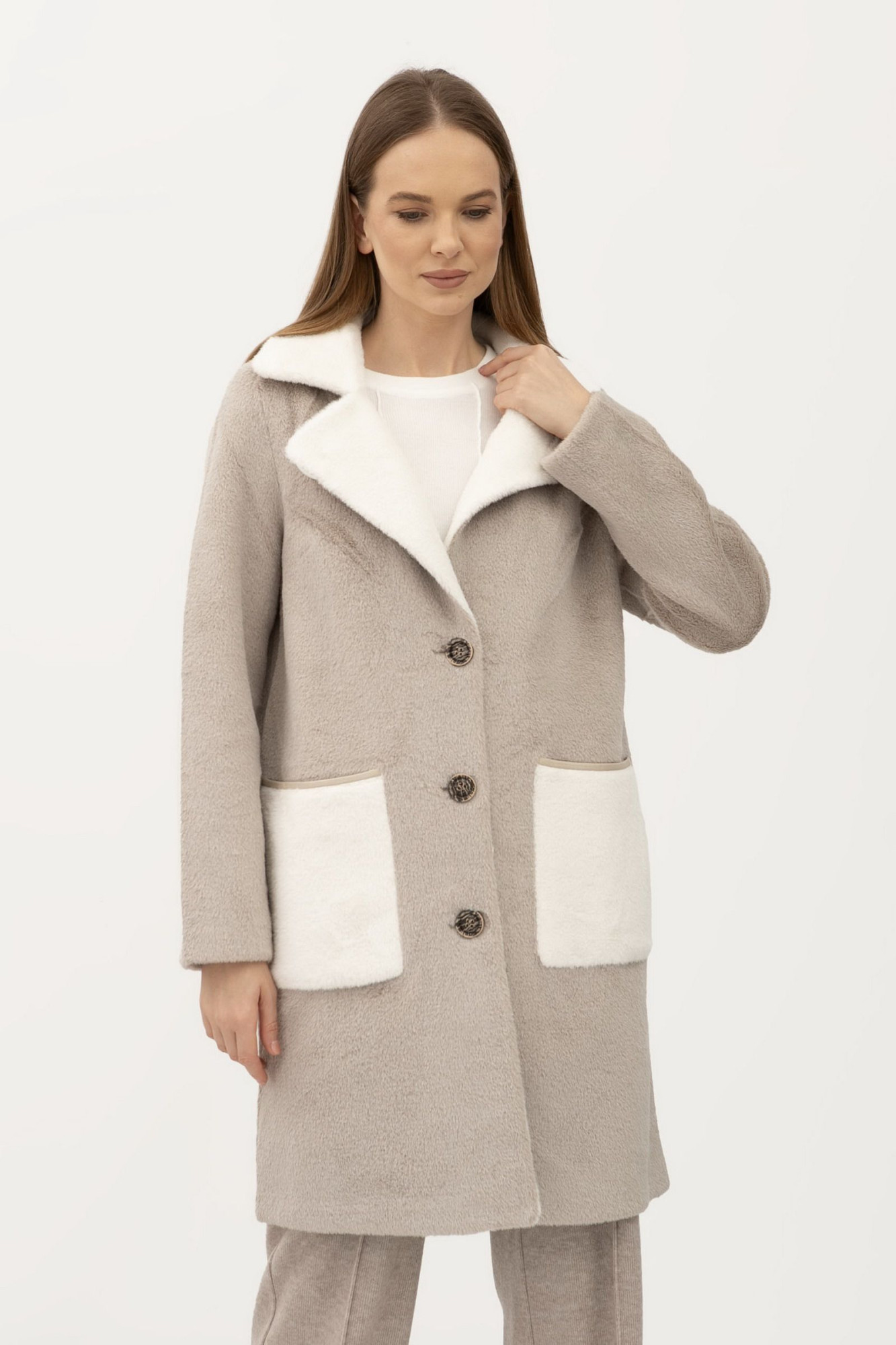 Двостороннє пальто однобортне сірого  кольору 24107302