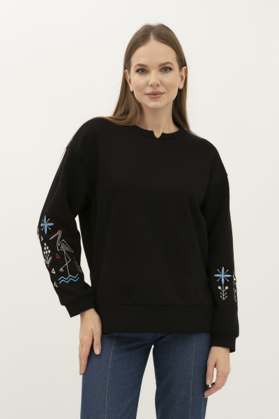 Світшот чорний трикотажний з вишивкою на рукавах Лелека 2