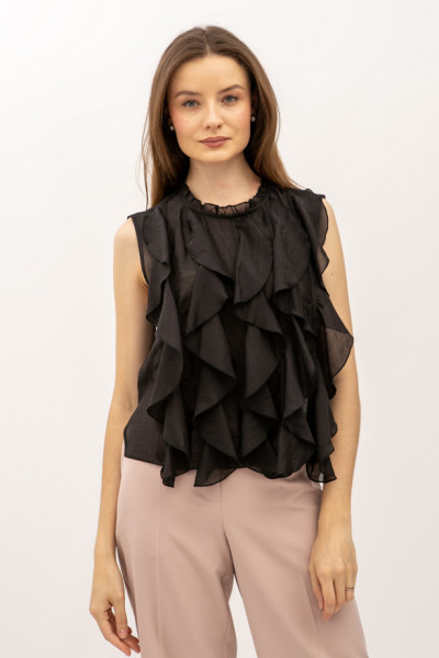 Літня напівпрозора блуза вільного силуету чорного кольору Млада 02
