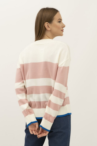 Жіночий джемпер трикотажний рожевий  у широку смужку 23207301
