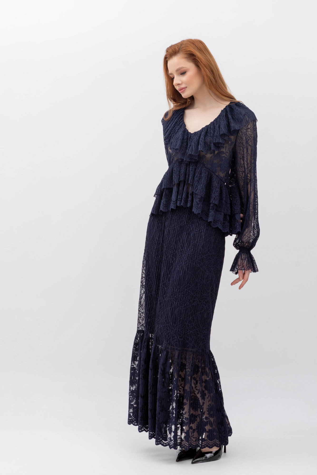 Блуза вільного силуету з мережива Альпія