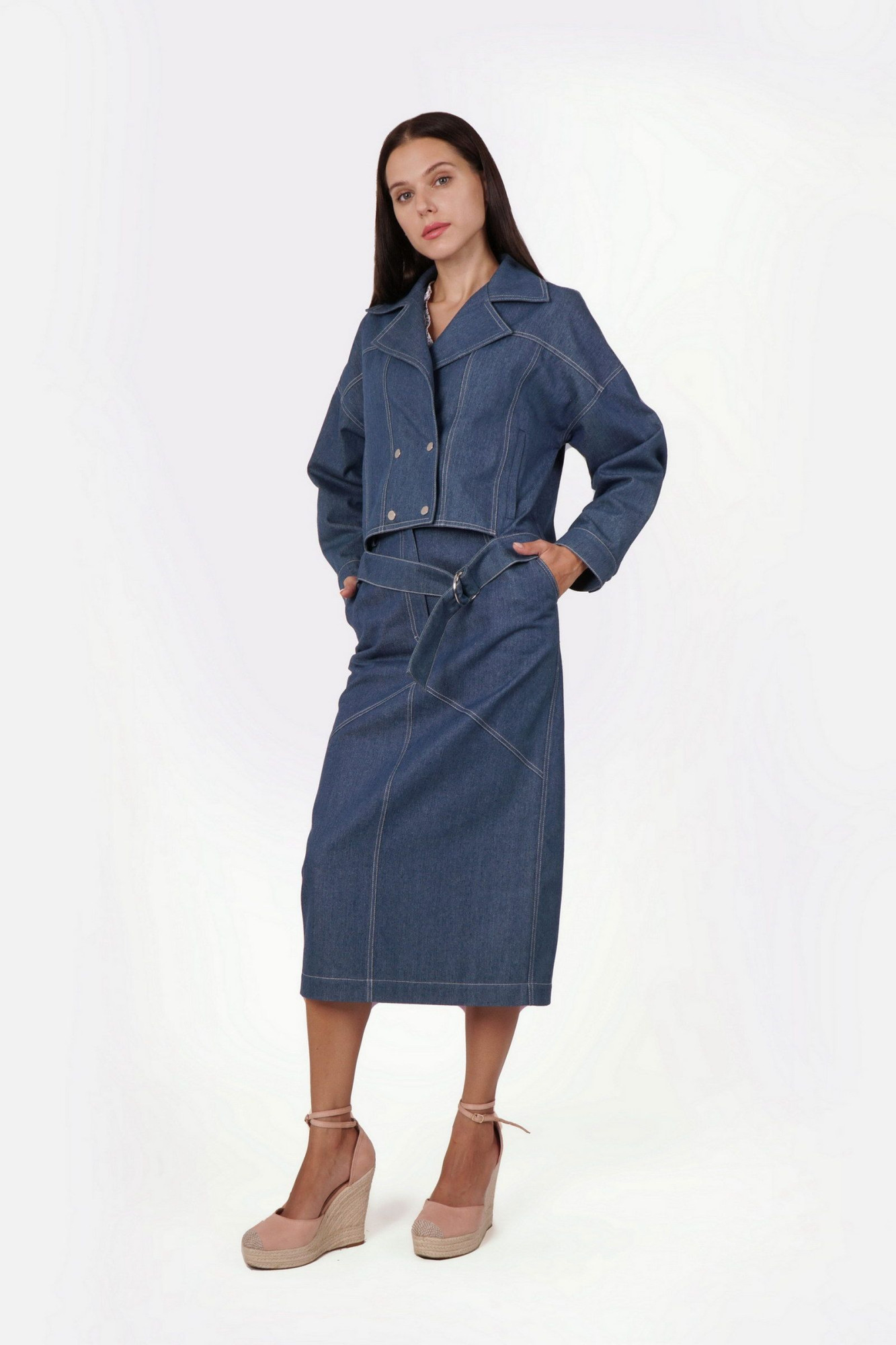Куртка денім темно синього кольору укорочена Адагер