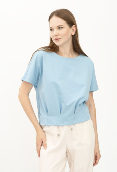 Блакитна трикотажна блуза вільного силуету Фіанет 02 Блакитна трикотажна блуза вільного силуету Фіанет 02