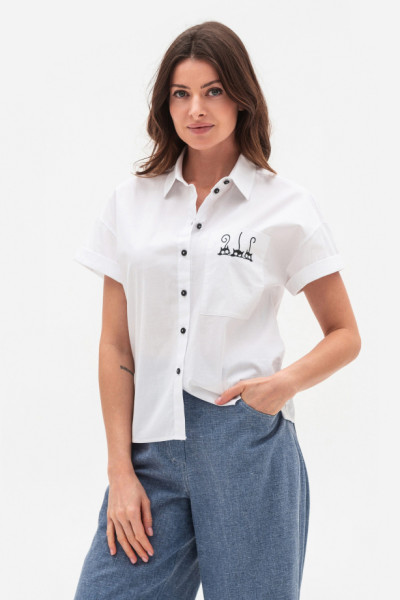 Бавовняна біла блуза з коротким рукавом Трікет