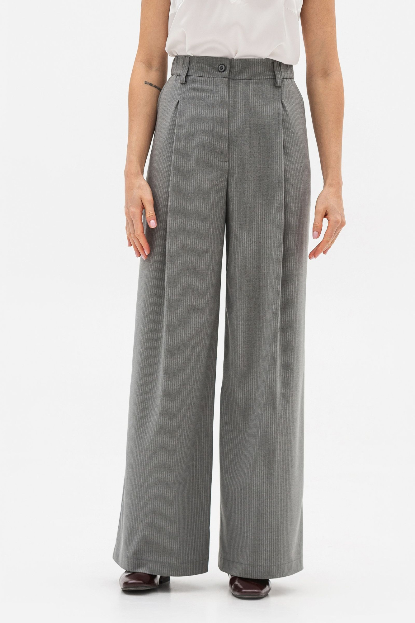 Брюки палаццо з високою посадкою сірого кольору Октара