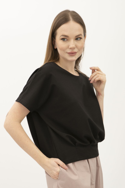 Чорна трикотажна блуза вільного силуету Фіанет