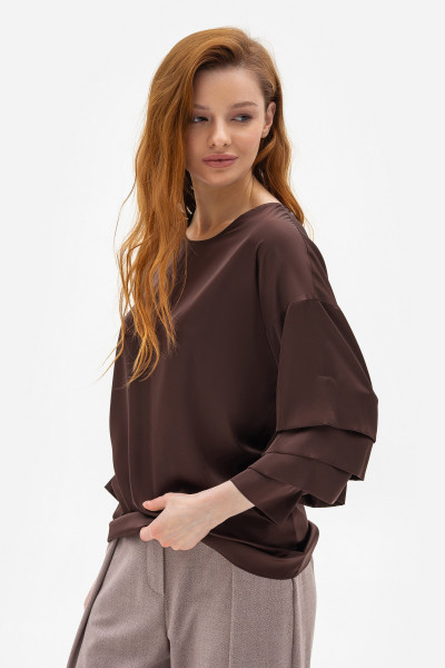 Шовкова блуза коричневого  кольору Міджи 201