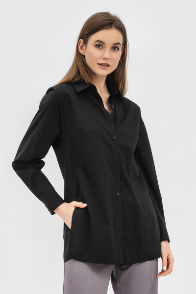Вільна чорна блуза з натуральної тканини для жінок Лорето 01