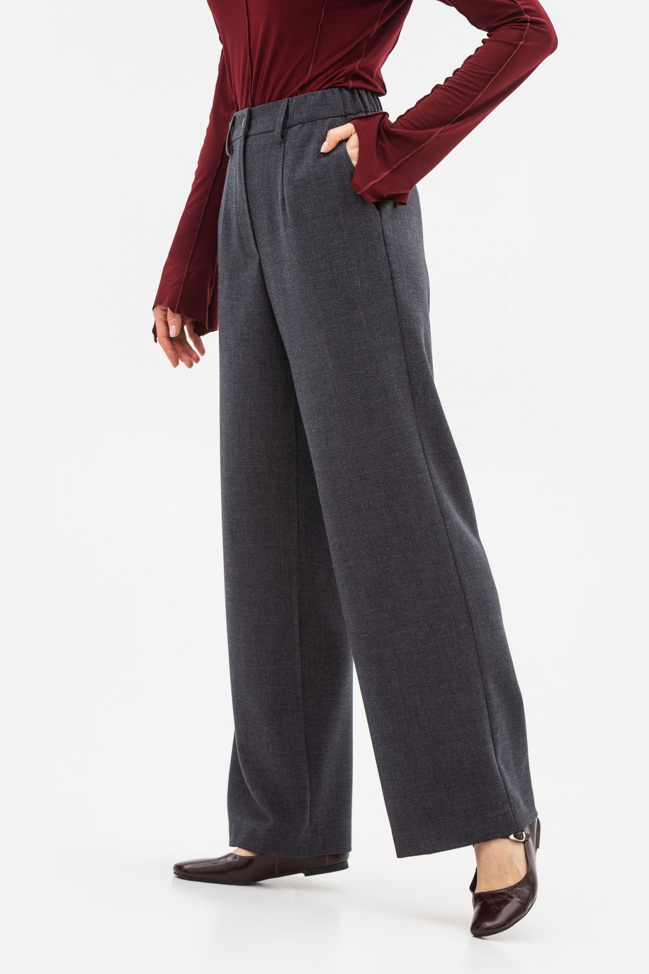Брюки палаццо з костюмної тканини сірого кольору Таріна 01