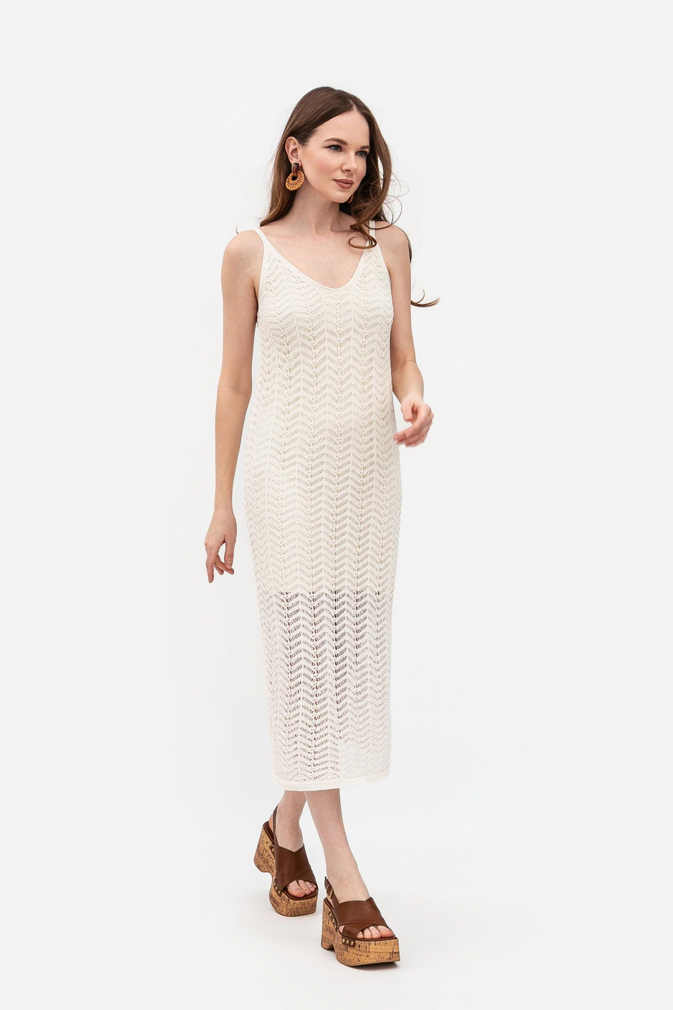 В'язаний трикотажний сарафан молочного  кольору 25101601