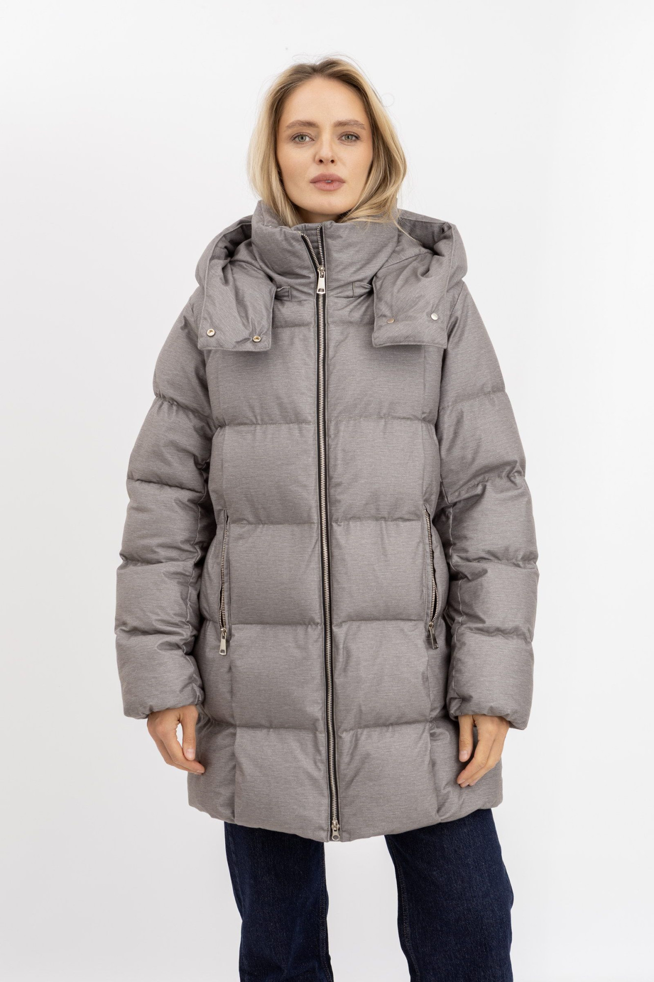 Стьобаний пуховик зі знімним капюшоном 2403/2024