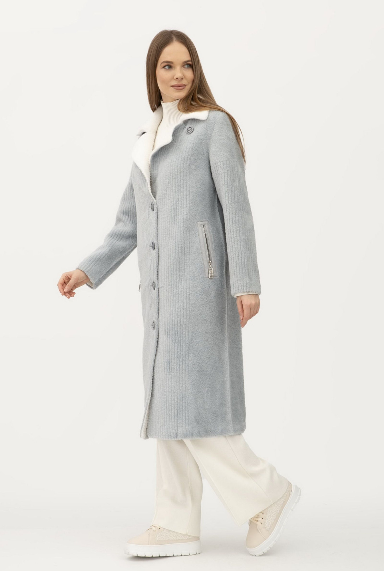 Двостороннє пальто однобортне блакитного кольору 24107300