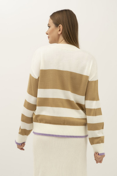 Жіночий джемпер трикотажний бежевий у широку смужку 23207300