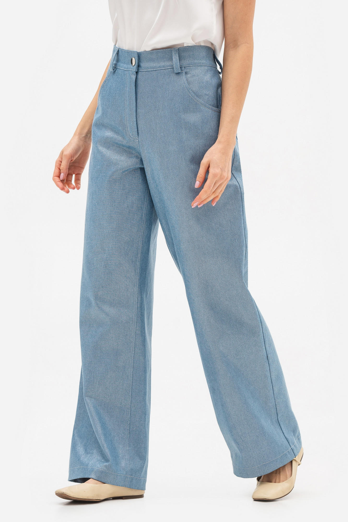 Брюки вільного та прямого крою з натуральної бавовни сріблястого кольору Локара