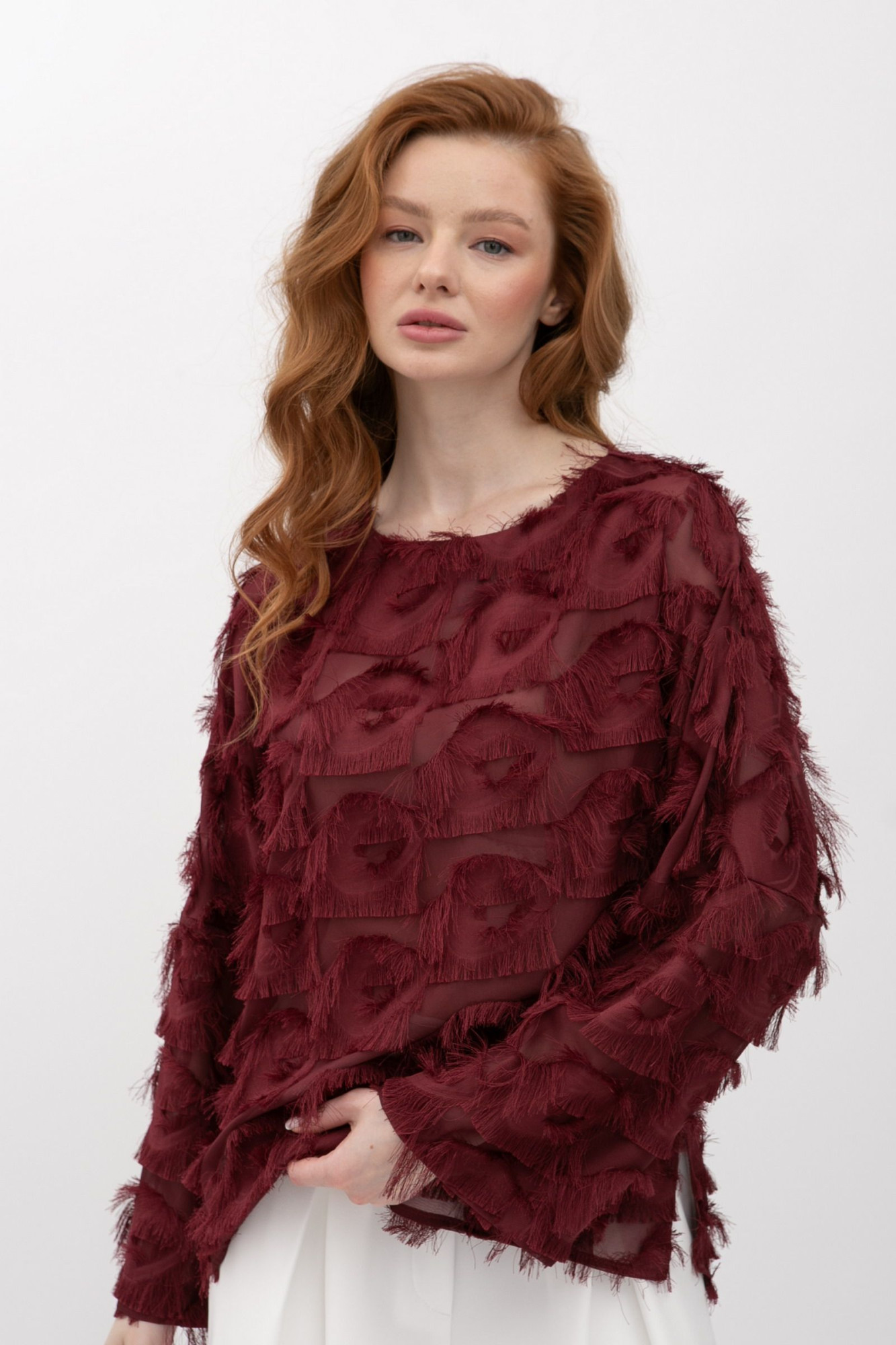 Жіноча блуза вільного крою бордового кольору Тіскан