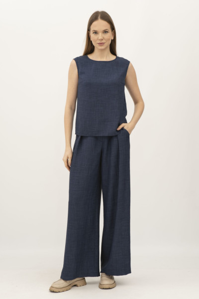 Лляний синій костюм блуза та брюки Блекі
