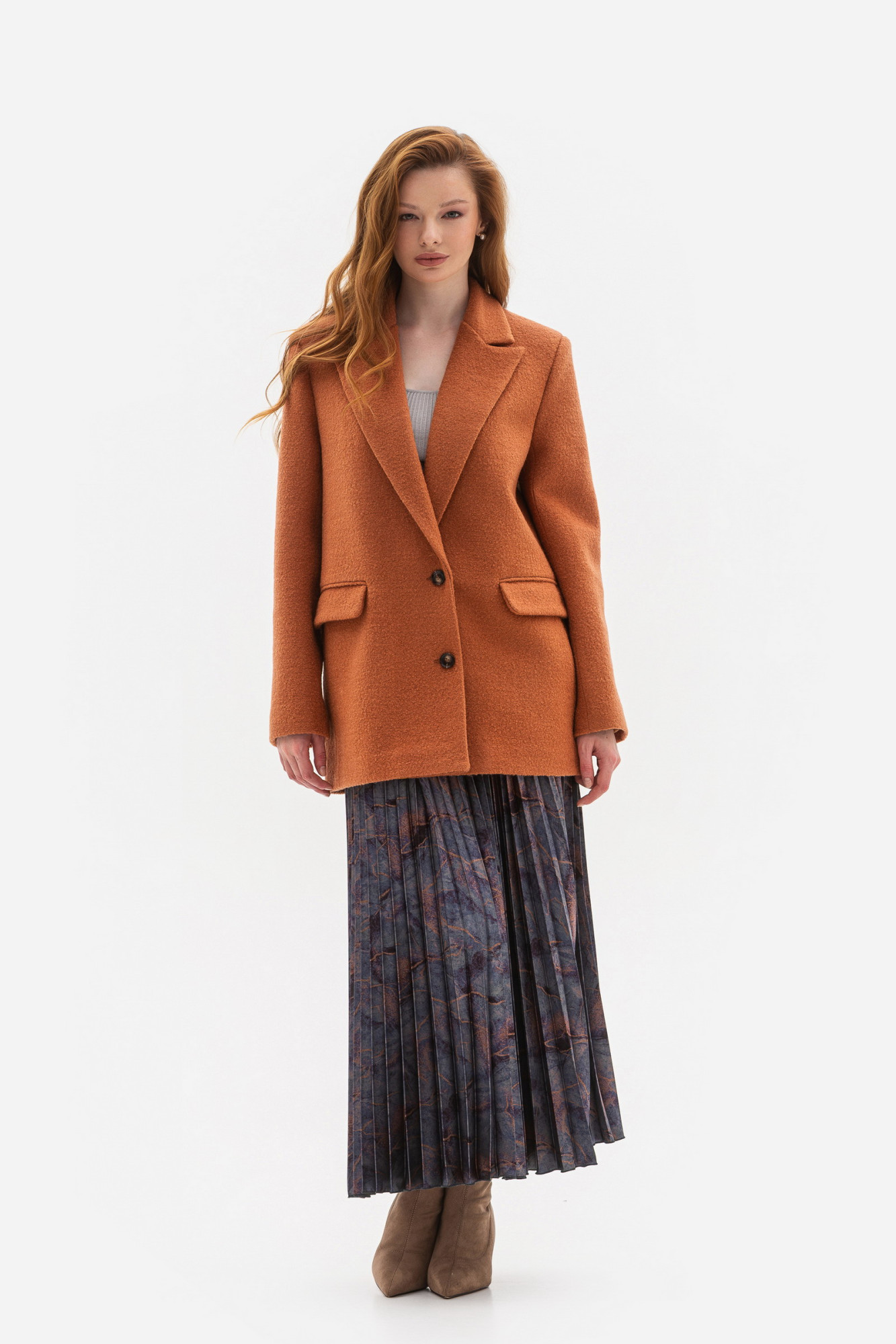 Жакет oversize з вовною теракотового  кольору Ємісія