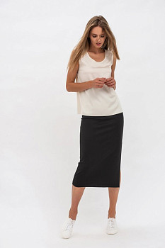 Трикотажна міді-спідниця з поясом на резинці з бічними розрізами Дадлі 01