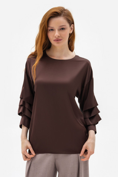 Шовкова блуза коричневого  кольору Міджи 201
