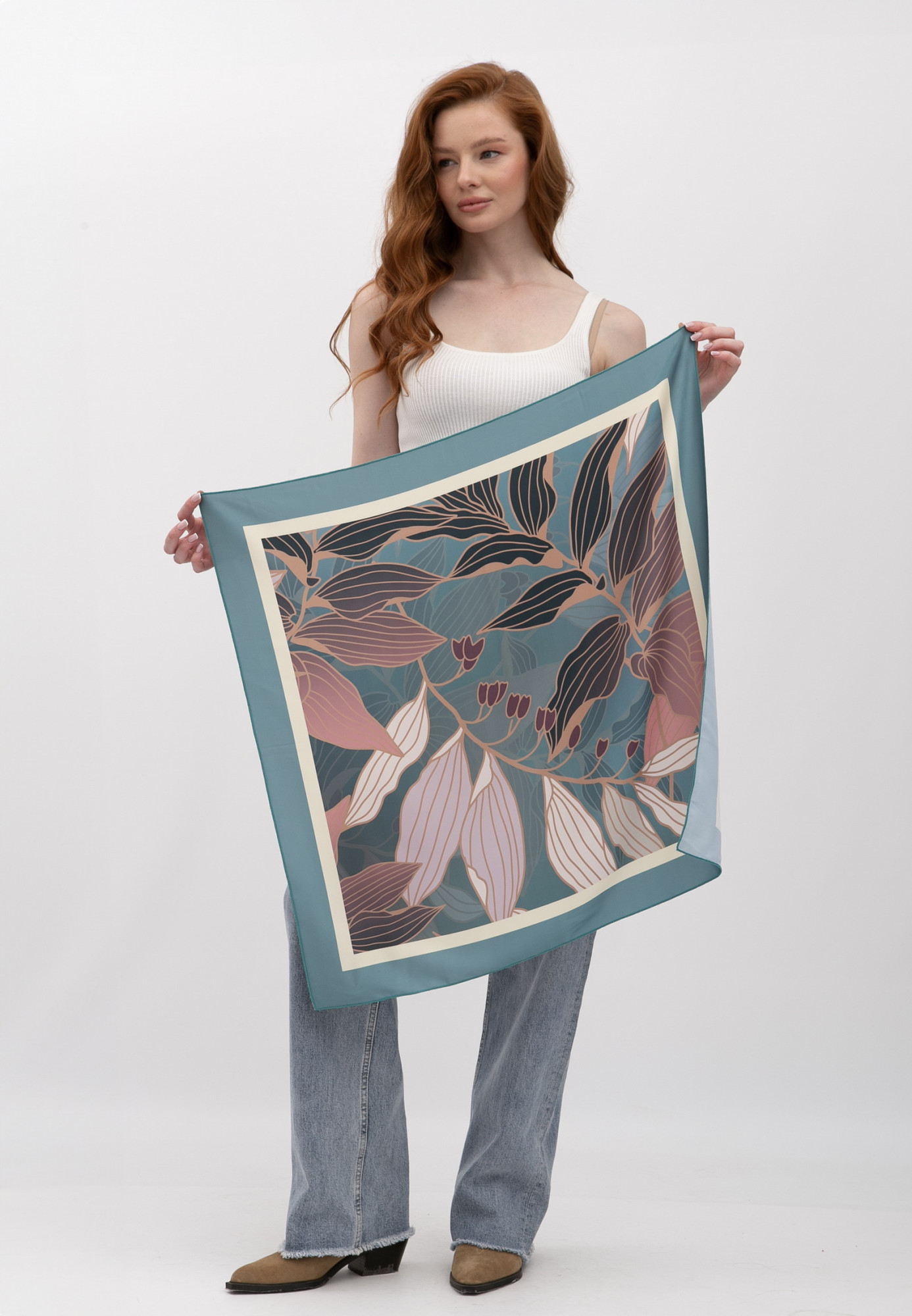 Шовкова  хустка з авторським принтом квітів 202405 Хустка