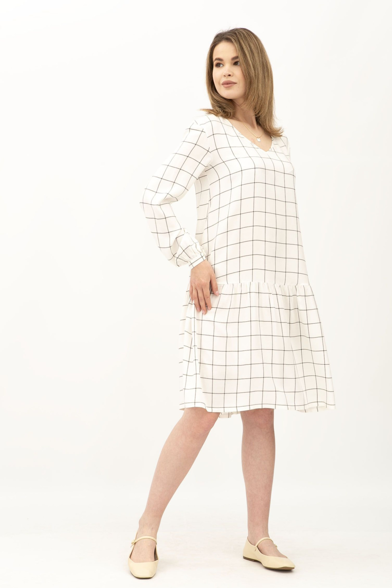 Біла сукня у клітинку з бавовни Ровада