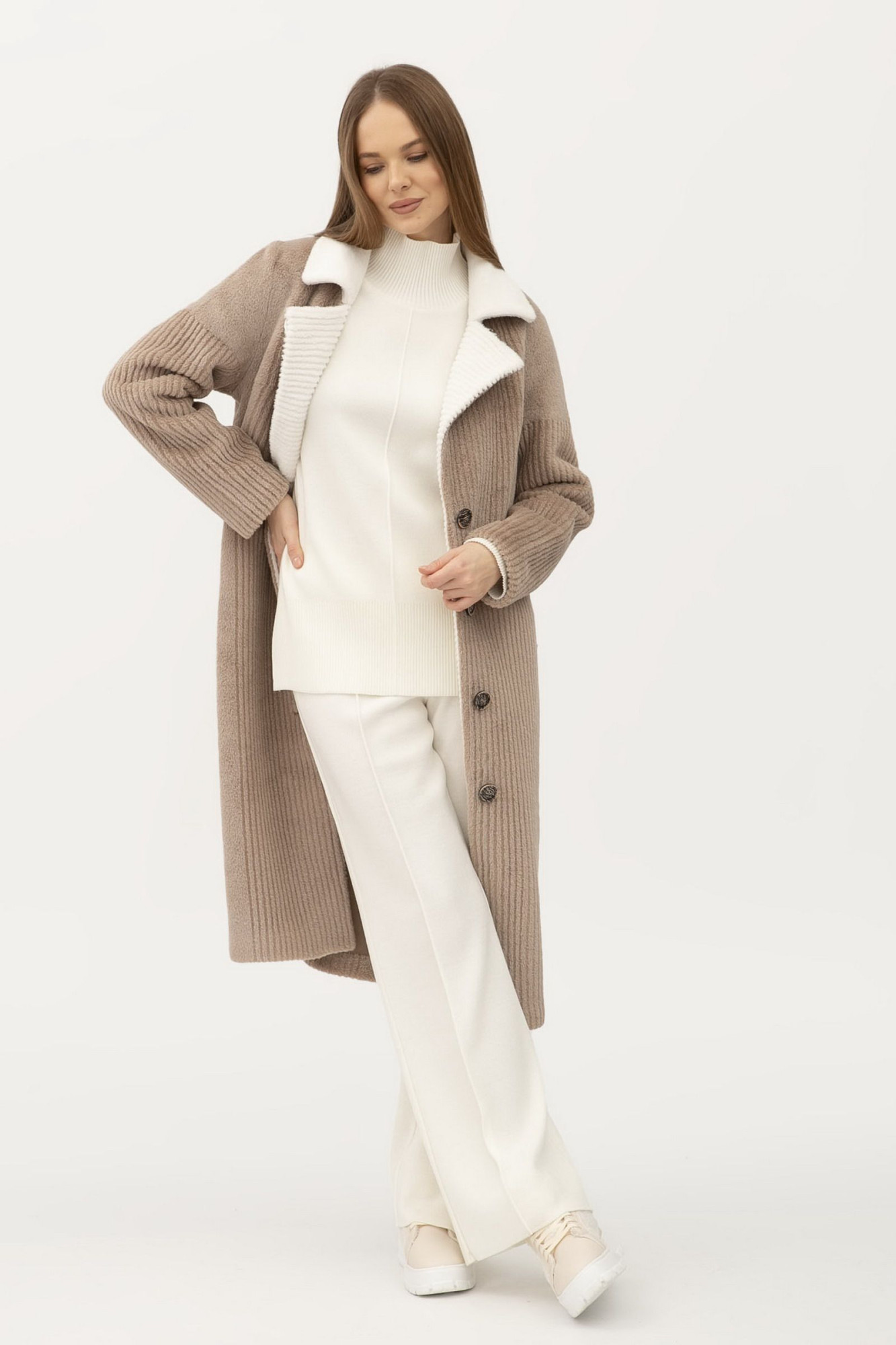 Двостороннє пальто однобортне кольору капучино 24107301